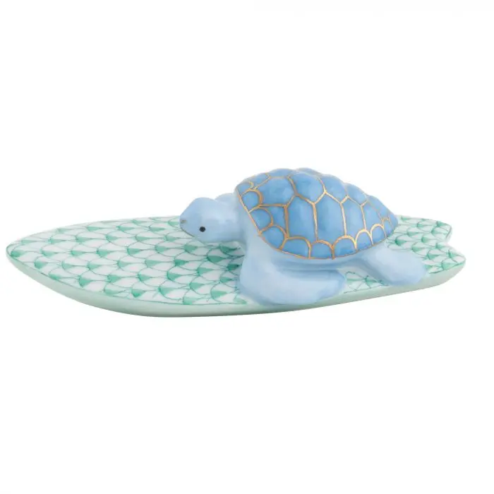 Surfing Turtle Sculpture – Playful Green Ceramic Figurine with Ocean Theme