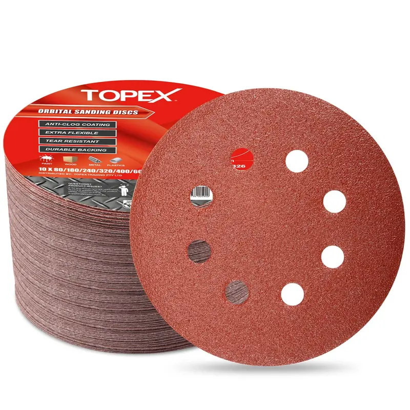 TOPEX 125mm Orbital Sanding Discs – Zirconia Oxide Abrasive Discs in Assorted Grits (40–240)