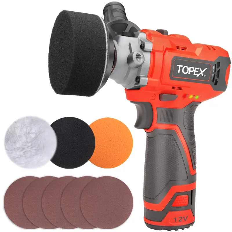 TOPEX 12V Cordless 3-Inch Mini Polisher & Detailing Sander Kit