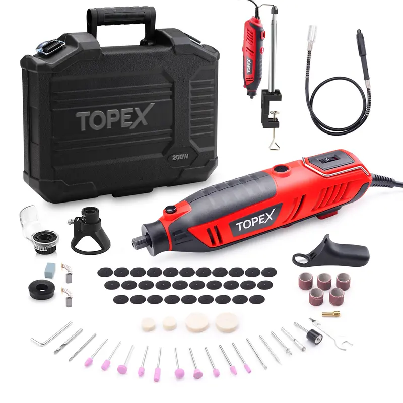TOPEX 200W Heavy-Duty Rotary Tool Kit – Grinder, Sander, Polisher with Flex Shaft & Accessories