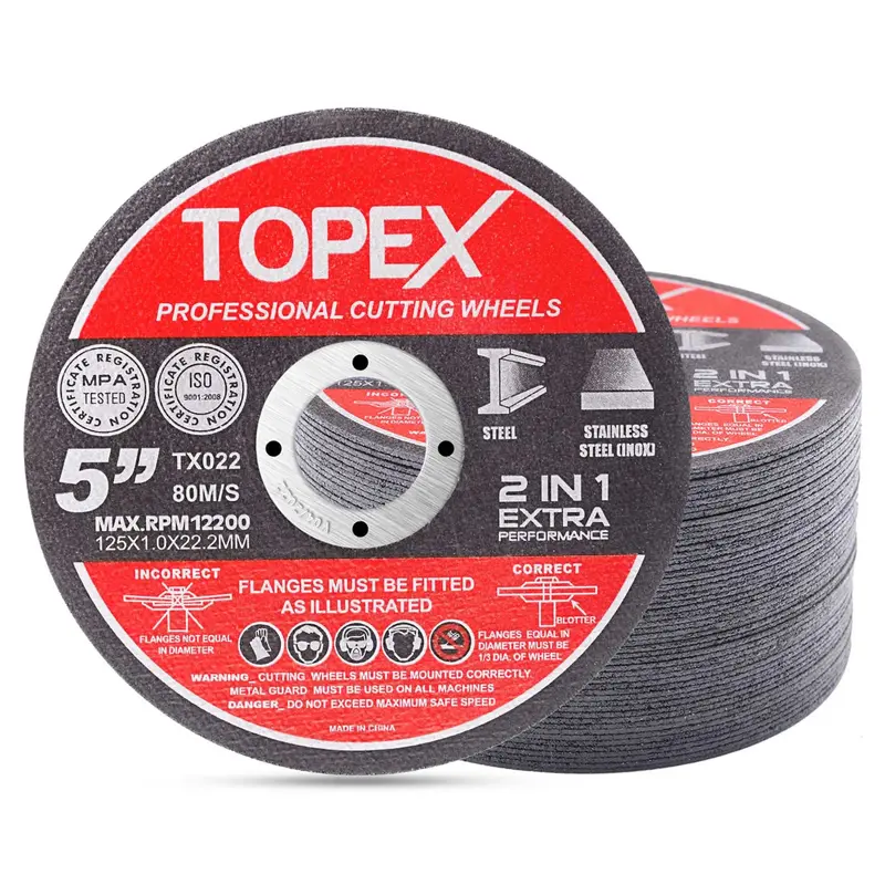 TOPEX 50-Piece 125mm (5″) Dual-Purpose Cutting Discs for Steel and Stainless Steel