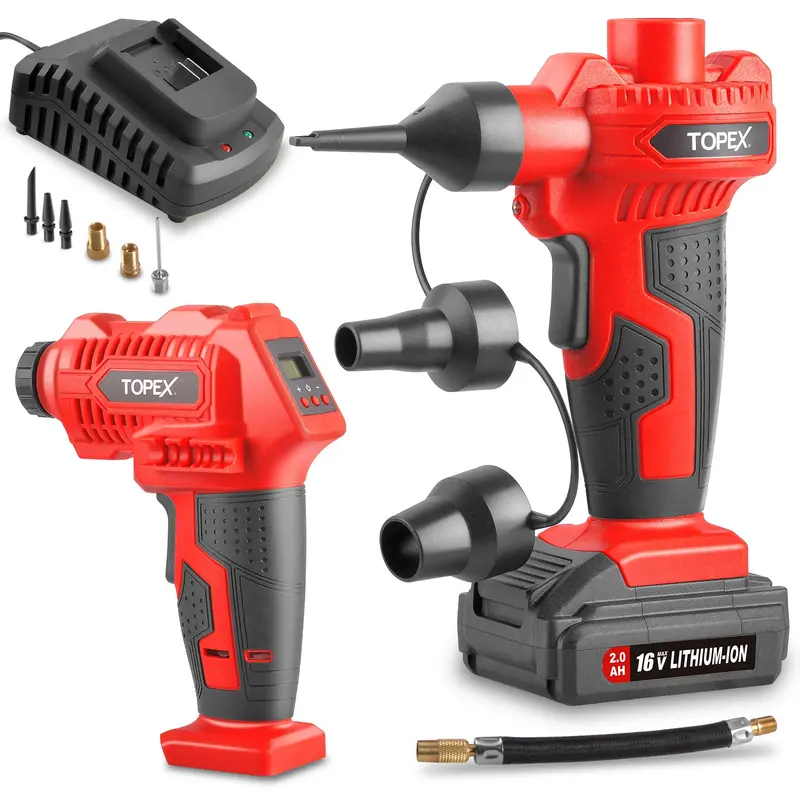 TOPEX Dual-Mode Cordless Air Compressor: High-Volume & High-Pressure Inflator/Deflator for Tires, Mattresses, and Sports Gear