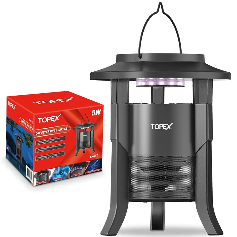 TOPEX Solar-Powered Mosquito Killer Lamp – 5W UV Bug Zapper with Night Light Mode & Removable Catch Tray