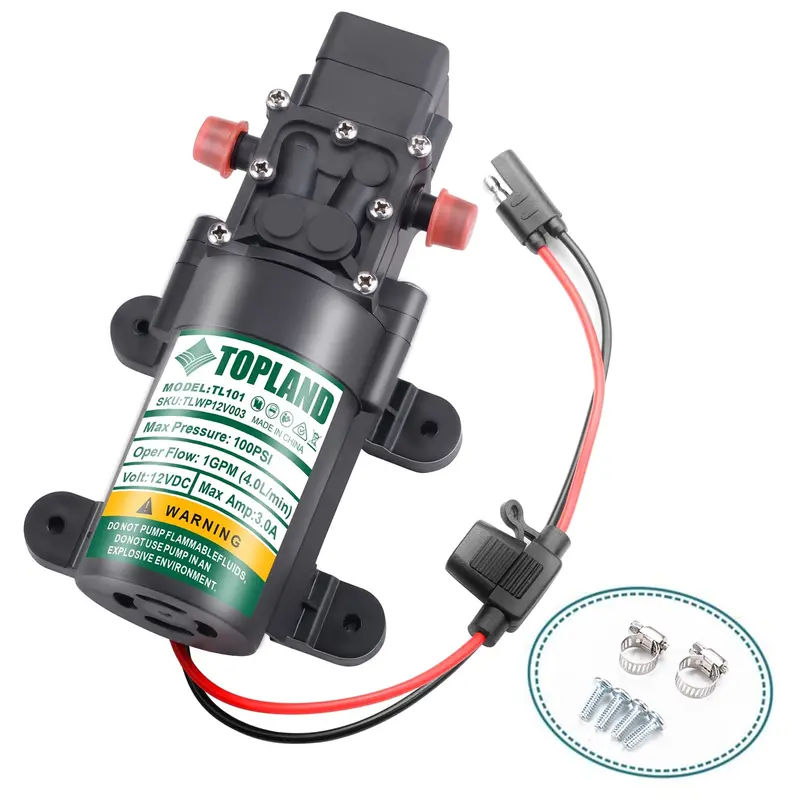 TOPLAND 12V Portable Self-Priming Diaphragm Water Pump with Safety Accessories
