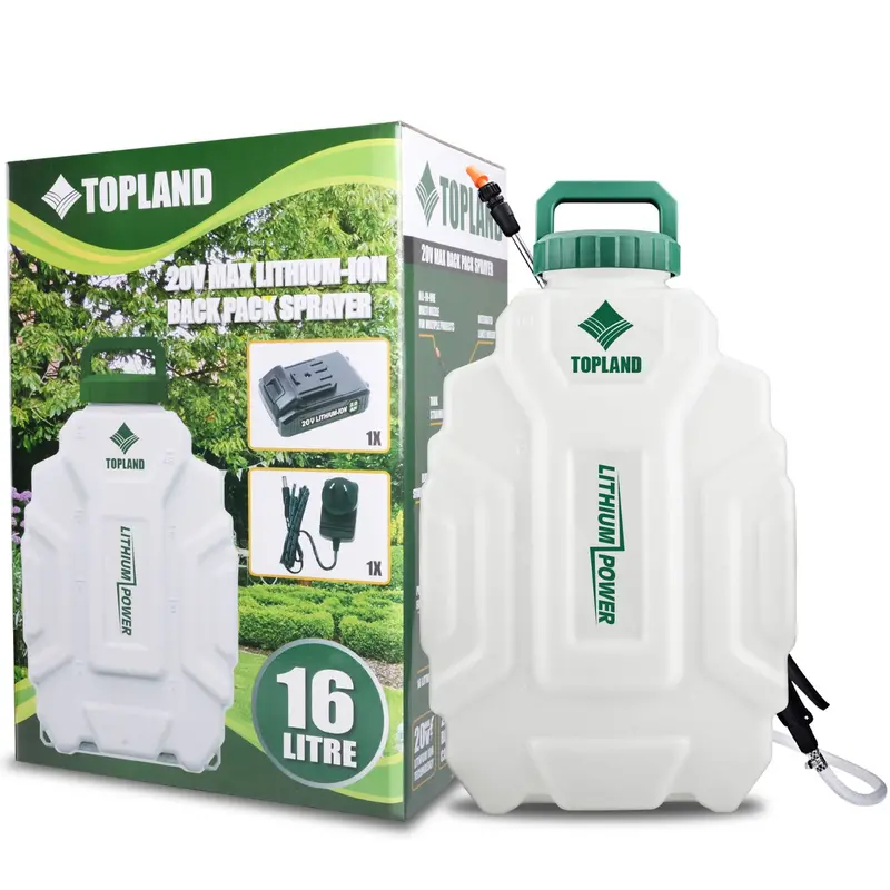 TOPLAND 20V Lithium-Ion Backpack Sprayer – 16L Capacity for Weed Control, Fertilization & Garden Watering