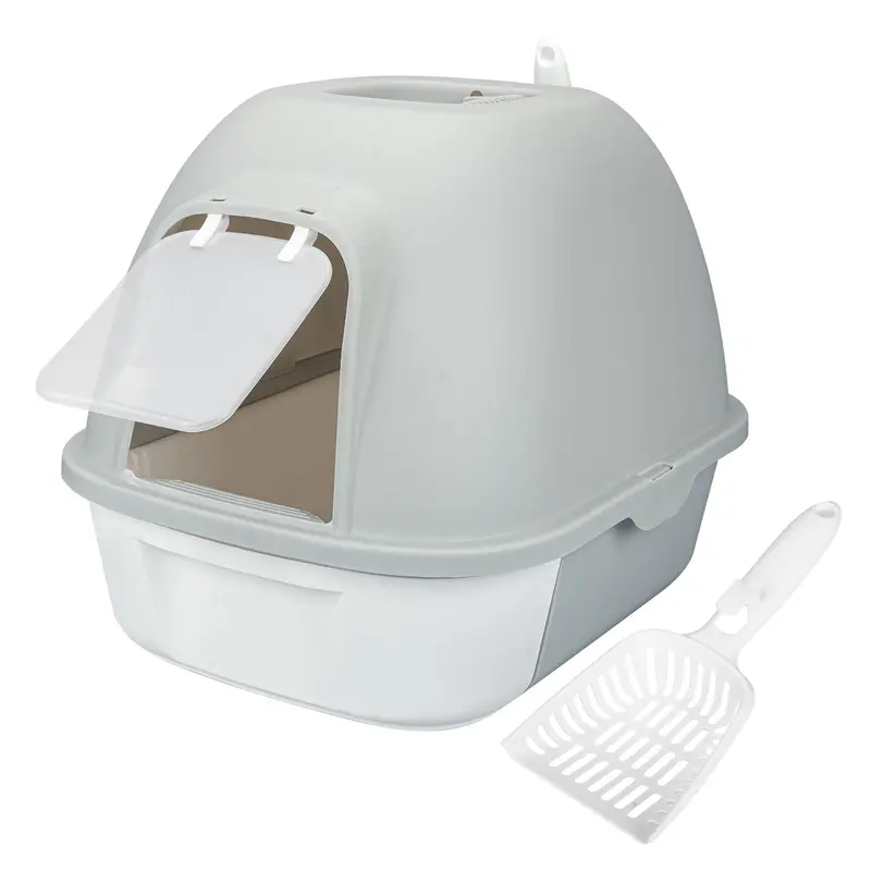 truepal Enclosed Front-Entry Cat Litter Box – Fully Covered, Anti-Splash Design with Scoop (532 x 410 x 406mm, Grey)