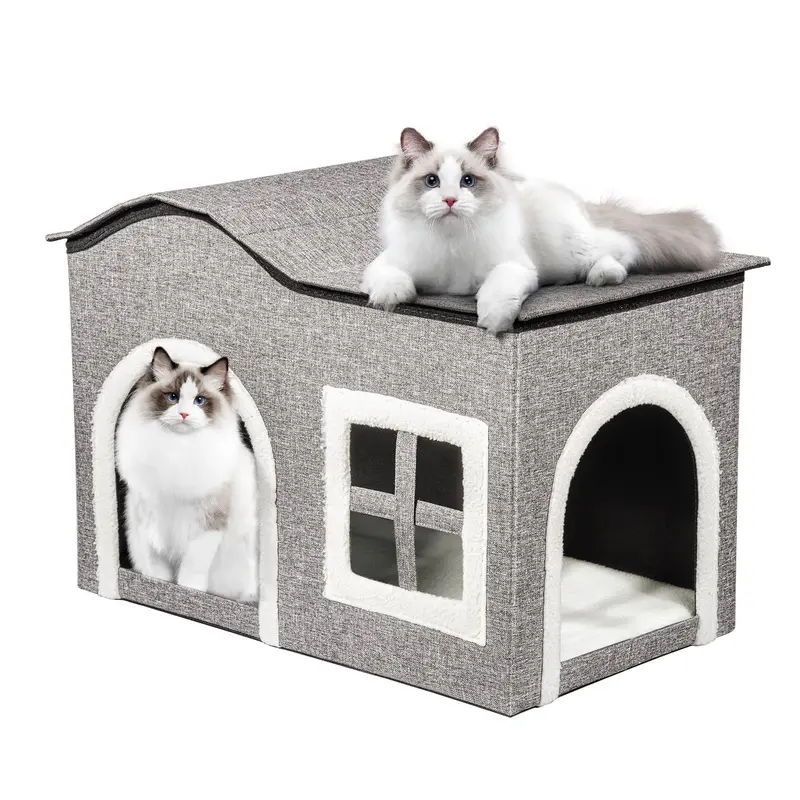 truepal XL Foldable Cat Cave – Calming Washable Cat Bed with Peek-a-Boo Window, Reinforced Anti-Tip Design