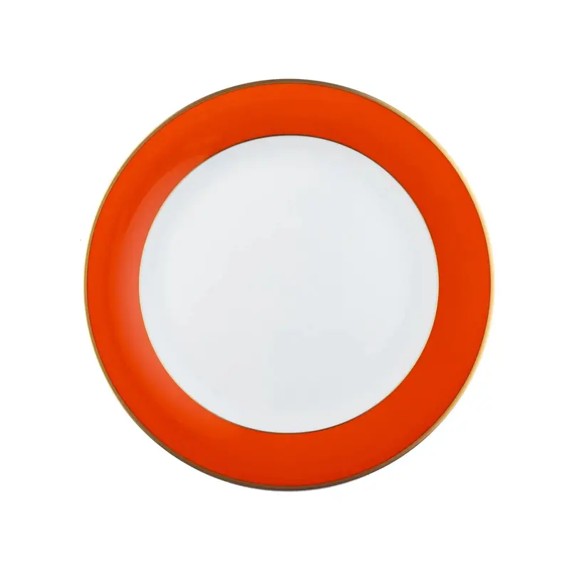 Ultra-White ColorSheen Orange-Gold Rim Salad Plate