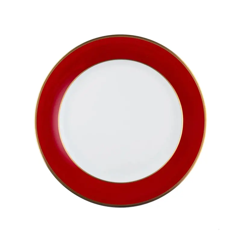 Ultra-White ColorSheen Red-Gold Rim Salad Plate