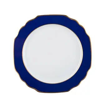 Ultra-White Georgian ColorSheen Navy-Blue Gold-Rim Dinner Plate