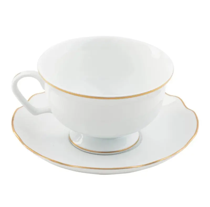Ultra-White Georgian Gold Teacup and Saucer Set