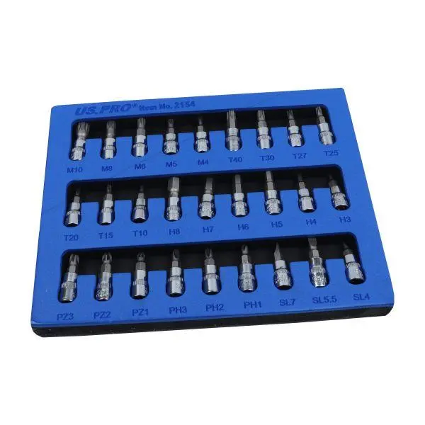 US PRO 27-Piece 1/4″ Drive Mixed Bit Socket Kit – Hex, Star, Spline, Phillips, Pozidriv – Model 2154