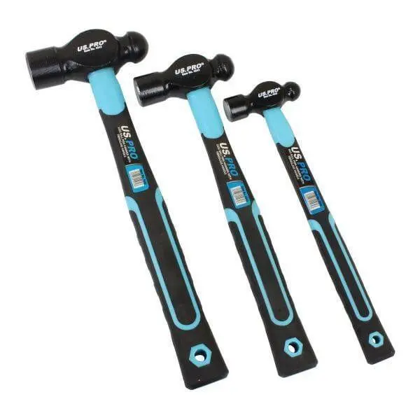 US PRO 3-Piece Ball Peen Hammer Set – Fiberglass Handles (8oz, 16oz, 32oz)