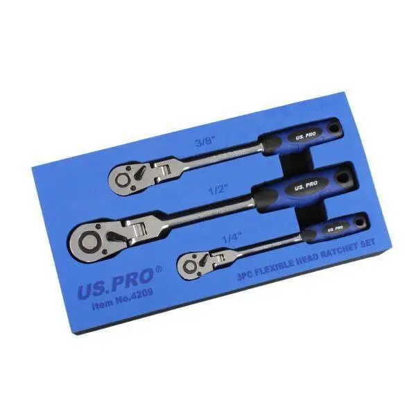US PRO 3-Piece Flex-Head Ratchet Set (1/4″, 3/8″, 1/2″ Drives)