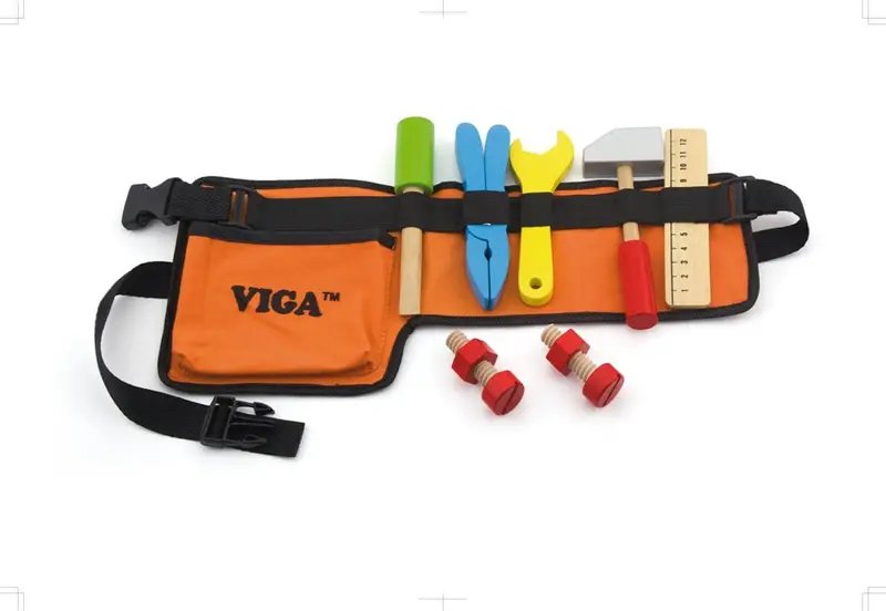 VIGA Adjustable Wooden Tool Belt for Pretend Play