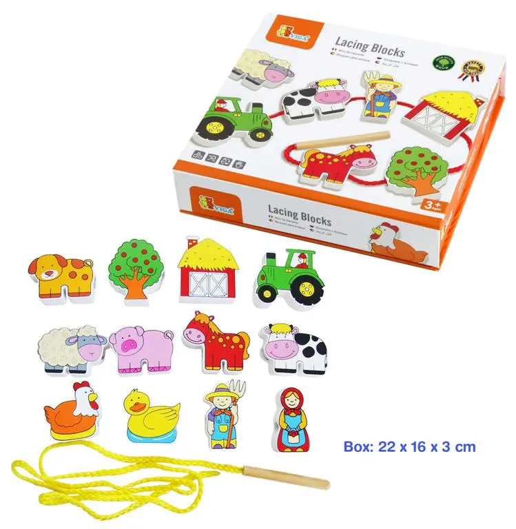 VIGA Farm-Themed Lacing Kit with 12 Wooden Pieces
