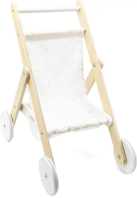 VIGA Handcrafted Wooden Doll Stroller with Rolling Wheels