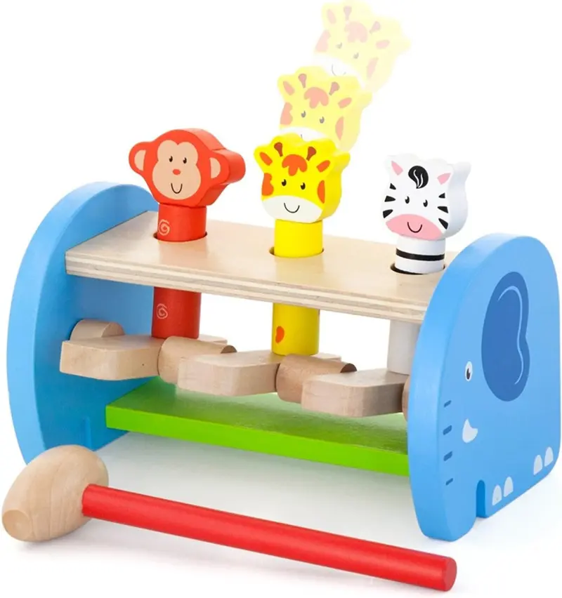 VIGA Hit-and-Jump Wooden Hammer Toy with Spring Action
