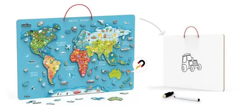 VIGA Magnetic World Puzzle & Dry-Erase Learning Board