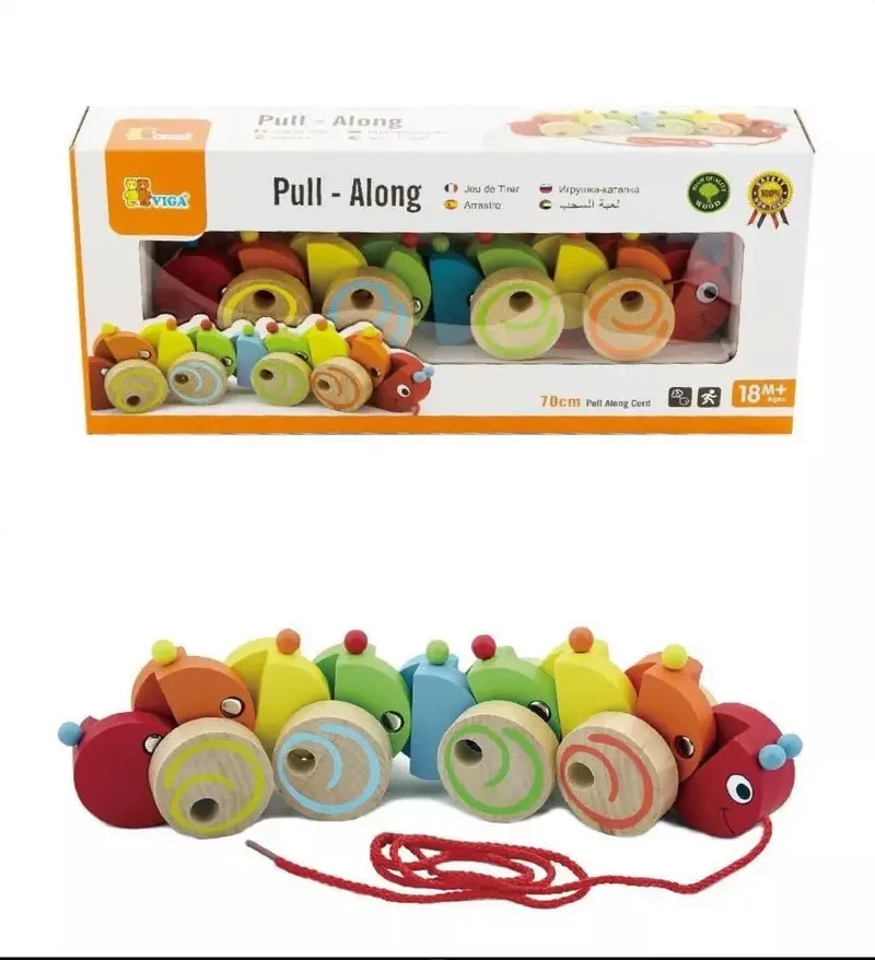 VIGA Pull-Along Wooden Caterpillar Toy with Jointed Segments