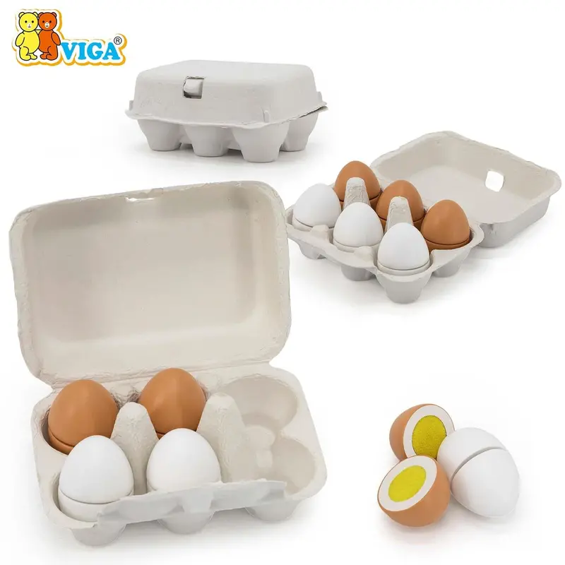 VIGA Set of Six Wooden Egg Toys for Sorting & Counting