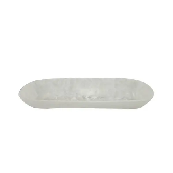 White Marbled Large Boat-Shaped Serving Bowl